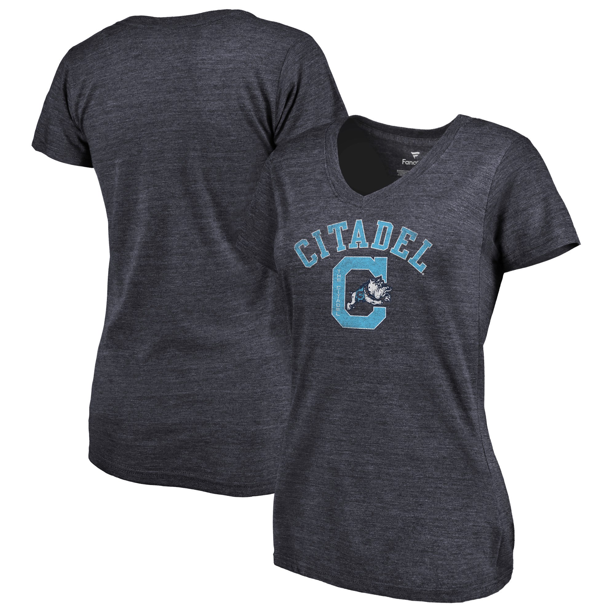 2020 NCAA Fanatics Branded Citadel Bulldogs Women Navy Vault Arch over Logo TriBlend VNeck TShirt->ncaa t-shirts->Sports Accessory